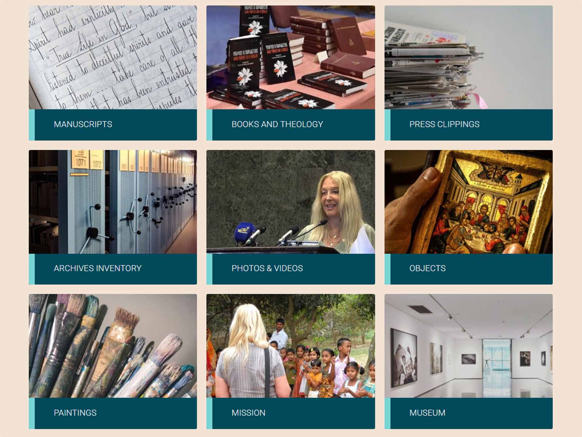 L'interface de la plateforme Limb Gallery d'Arkhênum, qui présente une collection organisée comprenant des manuscrits, des coupures de presse, des conférences et des peintures numérisées